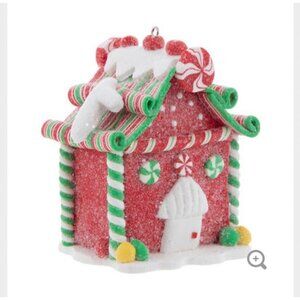 Gingerbread House Ornament Peppermint Candy Cane Christmas Holiday Red 3in